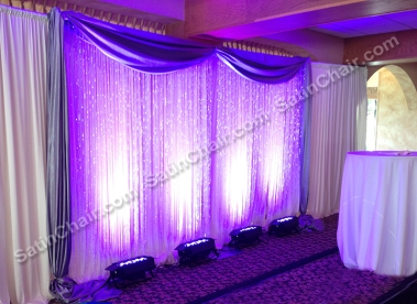 beaded crystal backdrop with fabric and lighting event rental naperville